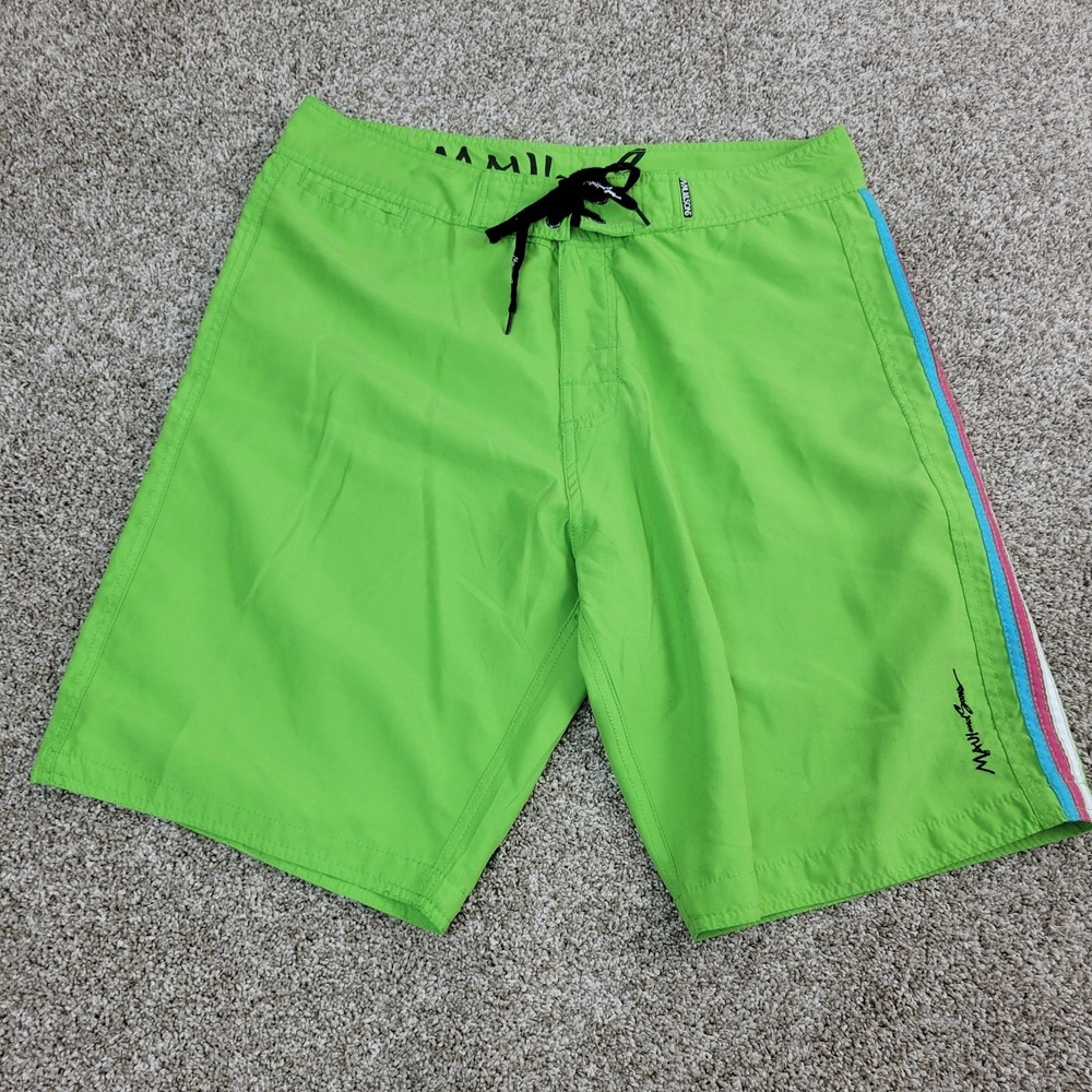 Maui And Sons Mens 36 Green‎ Red White Blue Striped Swimsuit Board Shorts